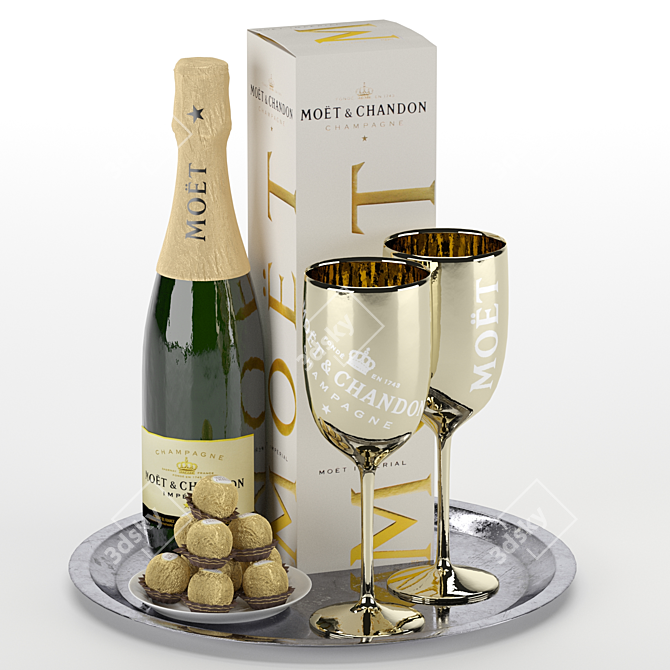 Elegant Champagne Service Tray 3D model image 3