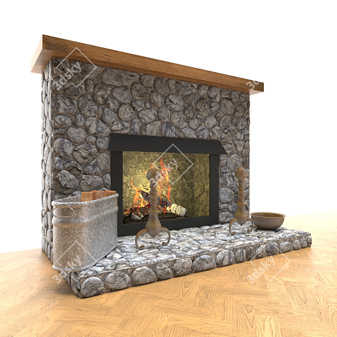 Elegant Stone Fireplace 3D model image 2