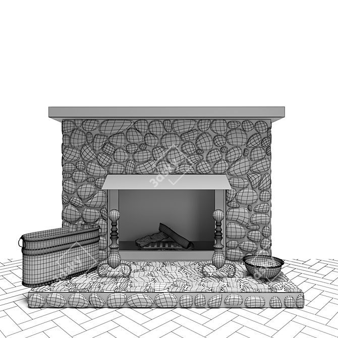 Elegant Stone Fireplace 3D model image 3