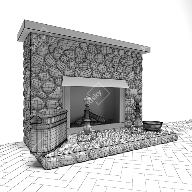 Elegant Stone Fireplace 3D model image 4