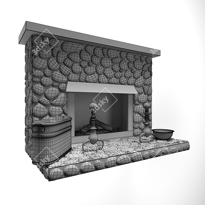 Elegant Stone Fireplace 3D model image 8