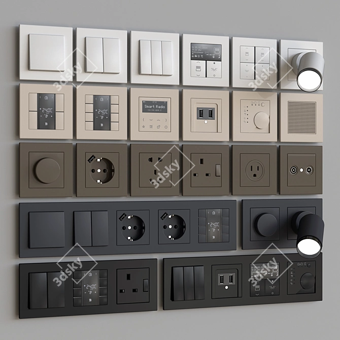 Jung Plastic Wall Switches & Sockets 3D model image 2