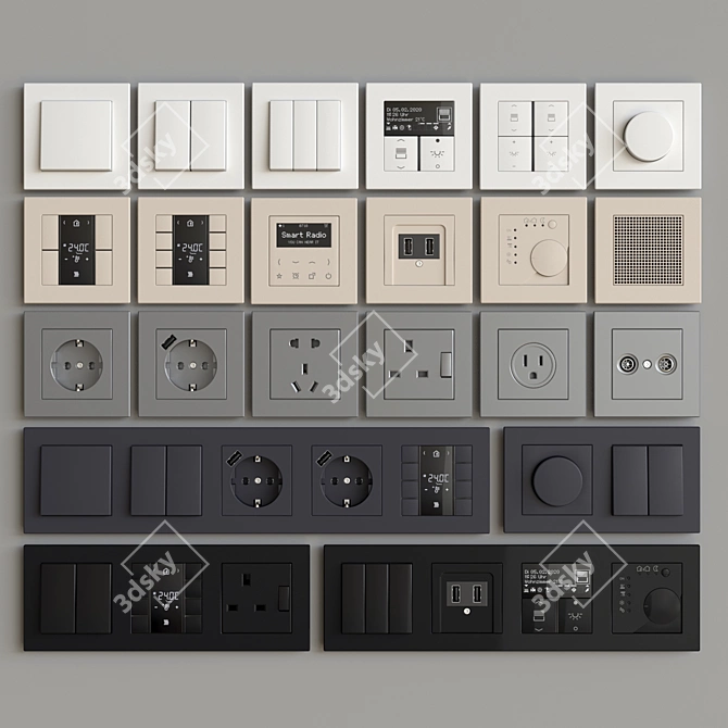 Jung Plastic Wall Switches & Sockets 3D model image 8