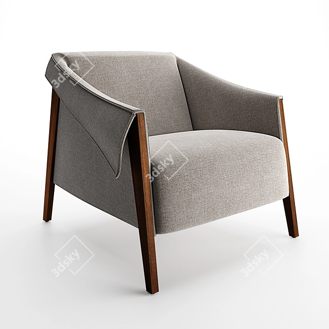 Elegant Canaletta Walnut Armchair 3D model image 4