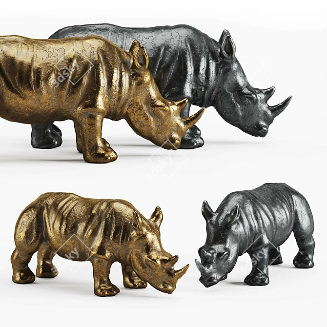 Title: Rhinoceros Sculpture in Silver and Gold 3D model image 1