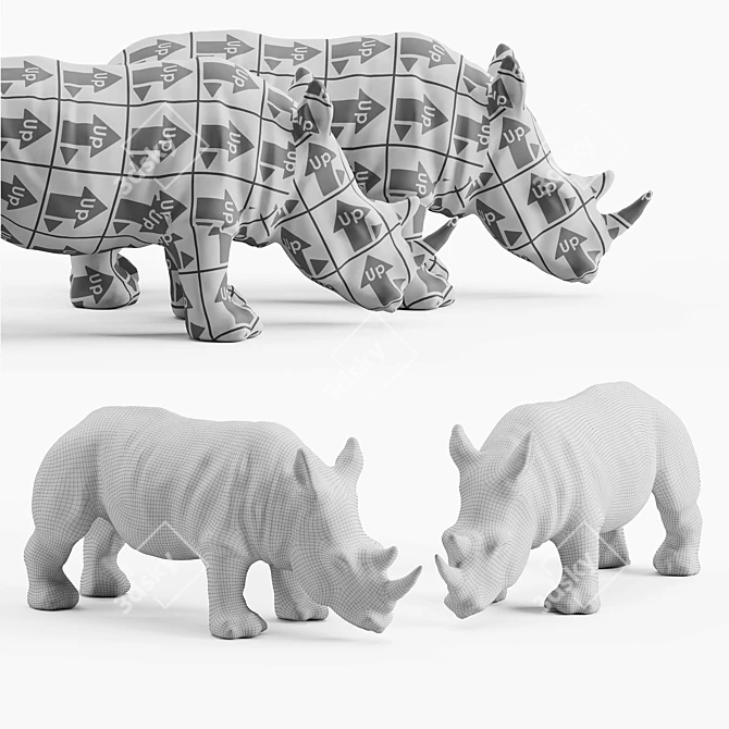 Title: Rhinoceros Sculpture in Silver and Gold 3D model image 4