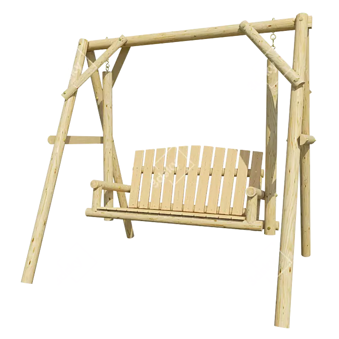 Title: Rustic Wooden Swing 3D model image 2