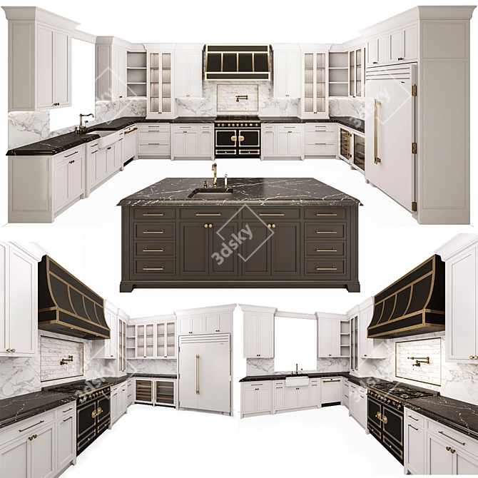 Classic Kitchen with Island & High-end Appliances 3D model image 1