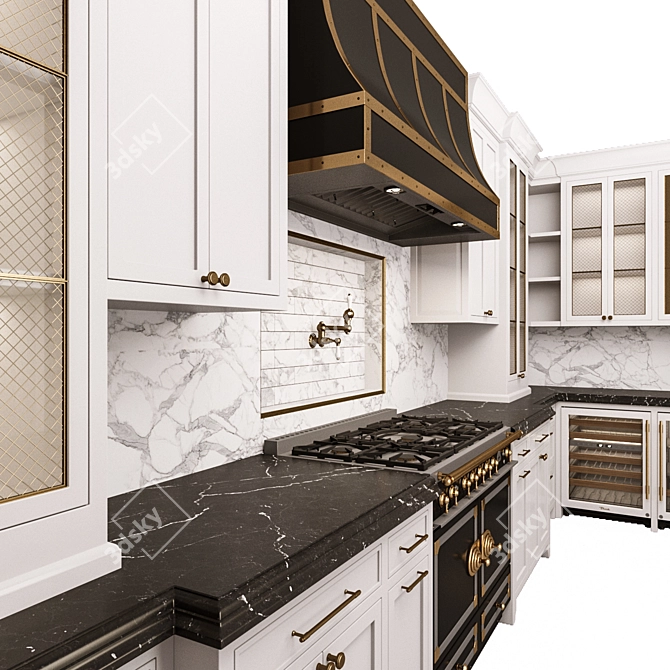 Classic Kitchen with Island & High-end Appliances 3D model image 2