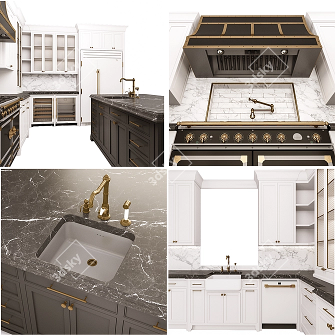 Classic Kitchen with Island & High-end Appliances 3D model image 3