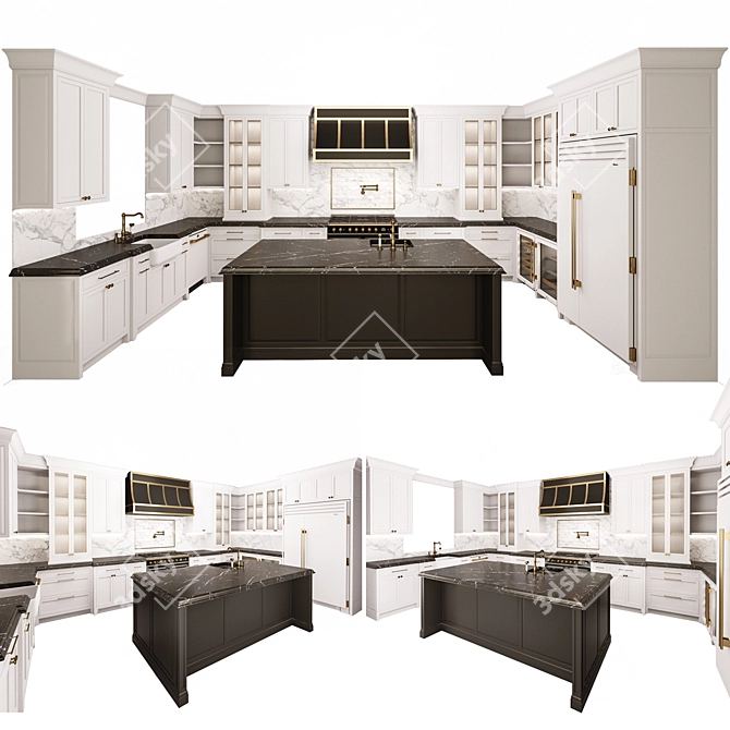 Classic Kitchen with Island & High-end Appliances 3D model image 4