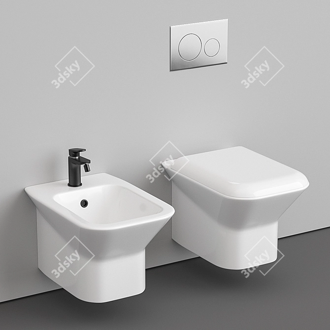 PRUA Hanging Toilet and Bidet Set 3D model image 1