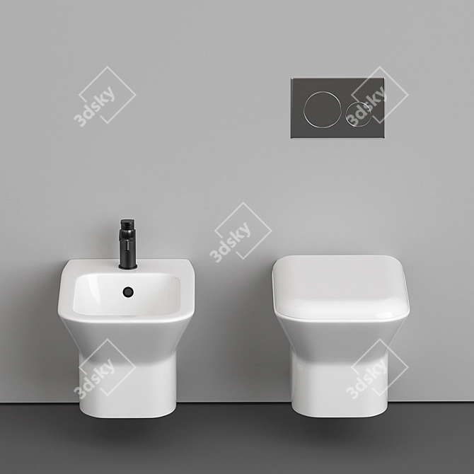 PRUA Hanging Toilet and Bidet Set 3D model image 2