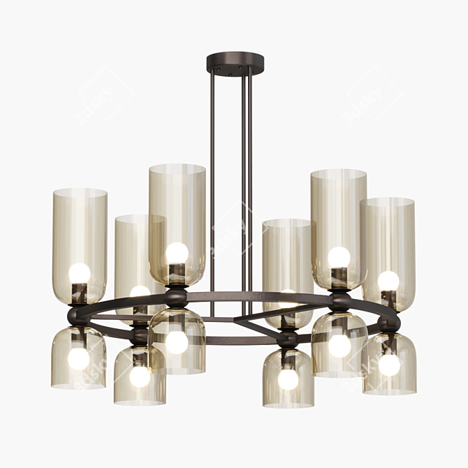 Elegant Amber Glass Chandelier 3D model image 1