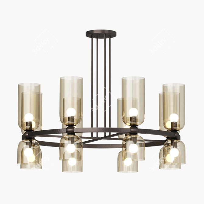 Elegant Amber Glass Chandelier 3D model image 2