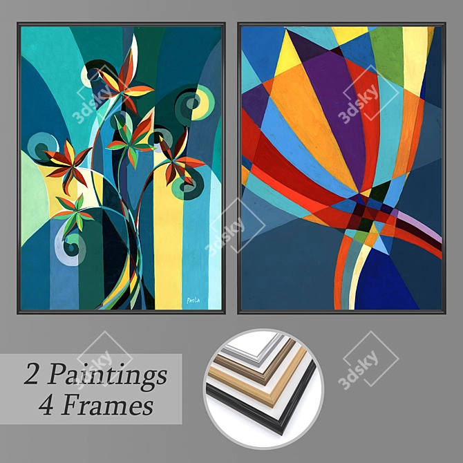 Modern Wall Art Set with Frame Options 3D model image 1