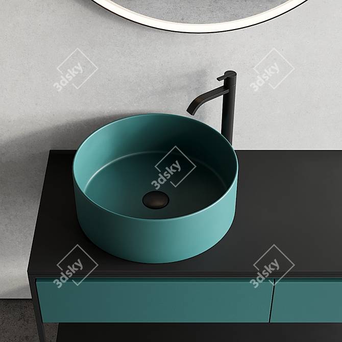 Bridge Vanity Set: Ceramic, MDF, Round Washbasin 3D model image 3