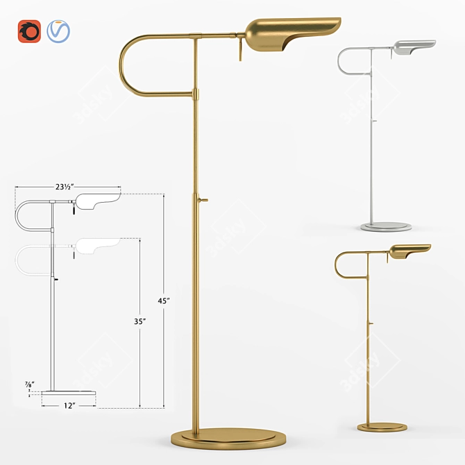 Lucien Adjustable Floor Lamp: Polished Nickel & Antique Brass 3D model image 1