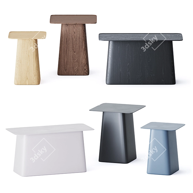 Versatile Wood & Metal Side Tables 3D model image 1