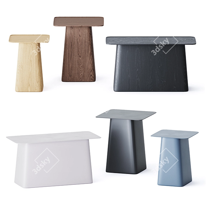 Versatile Wood & Metal Side Tables 3D model image 3