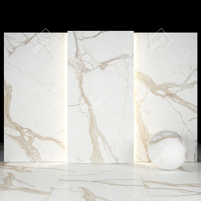 Elegant White Calacatta Slabs & Tiles 3D model image 1