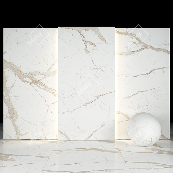 Elegant White Calacatta Slabs & Tiles 3D model image 2