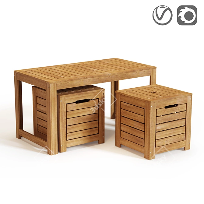 Acacia Garden Bench with Storage Boxes 3D model image 1