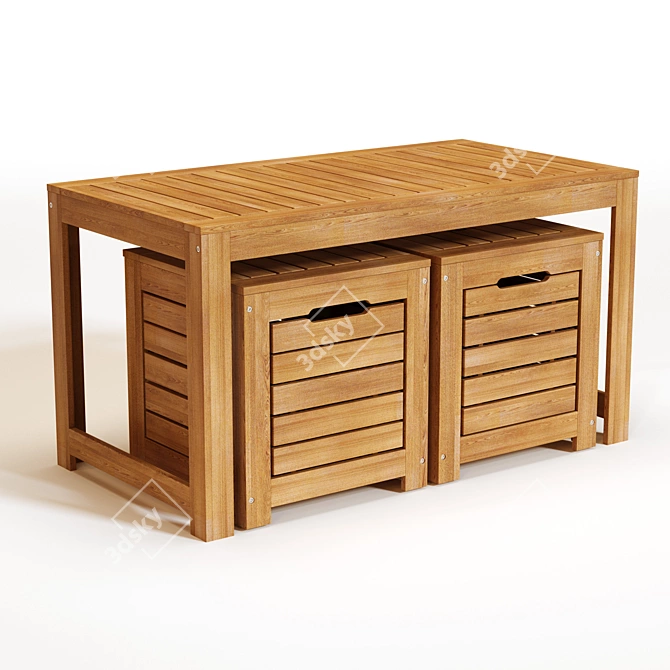 Acacia Garden Bench with Storage Boxes 3D model image 3