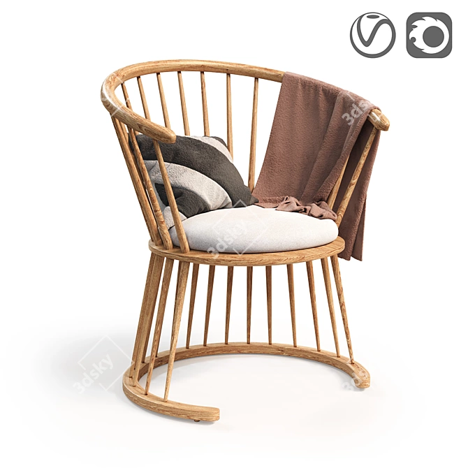 Natural Elegance: Raggi Oak Armchair 3D model image 1