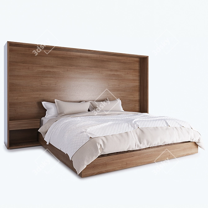 Wooden Headboard Bed - 2100*2100 3D model image 1