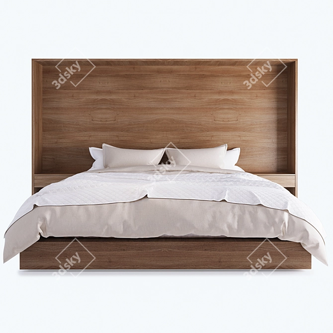 Wooden Headboard Bed - 2100*2100 3D model image 2