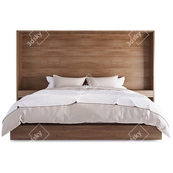 Wooden Headboard Bed - 2100*2100 3D model image 7