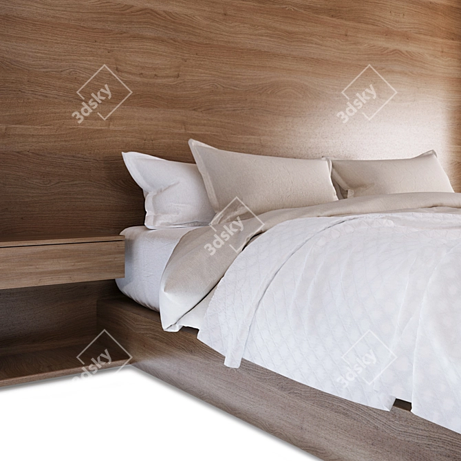 Wooden Headboard Bed - 2100*2100 3D model image 8