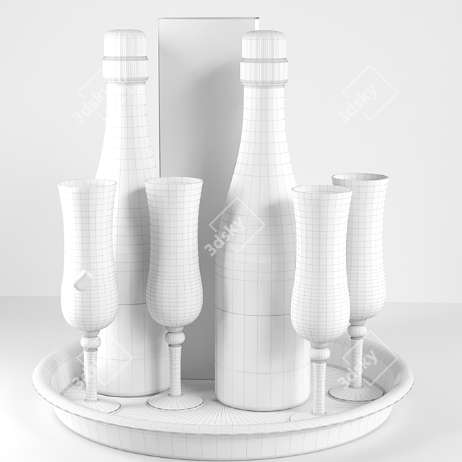 Elegant Bubbly Bliss: Sparkling Wine in Glasses 3D model image 2