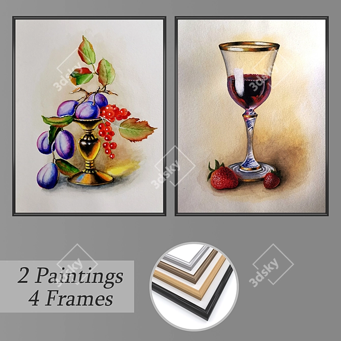 Versatile Set of Wall Paintings with Multiple Frames 3D model image 1