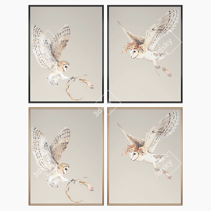 Versatile Set of Wall Paintings with Multiple Frame Options 3D model image 2