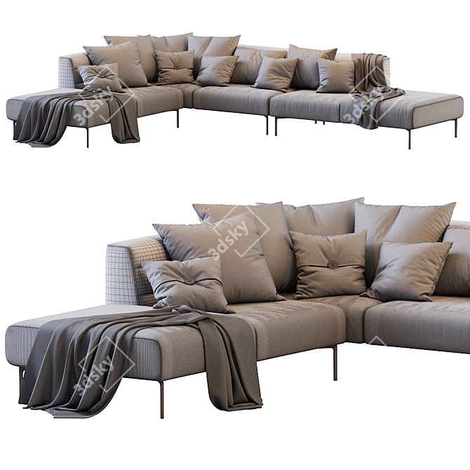 Modern Leather Sofa Zanotta BOTERO 3D model image 5