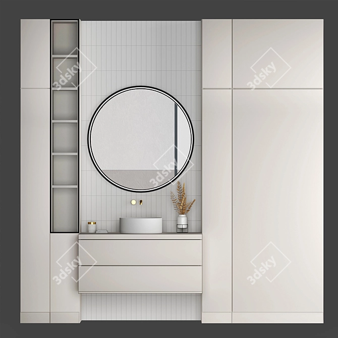 Modern Bathroom Set: Vanity, Mirror, Tiles 3D model image 1