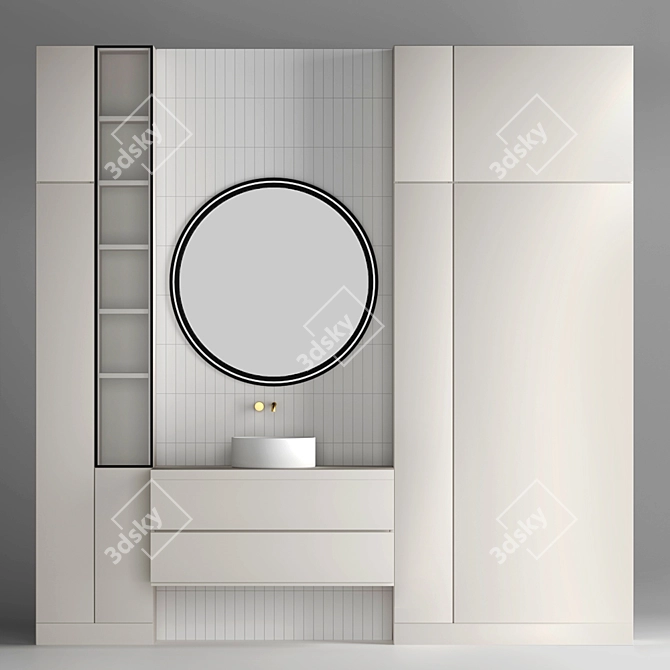 Modern Bathroom Set: Vanity, Mirror, Tiles 3D model image 6