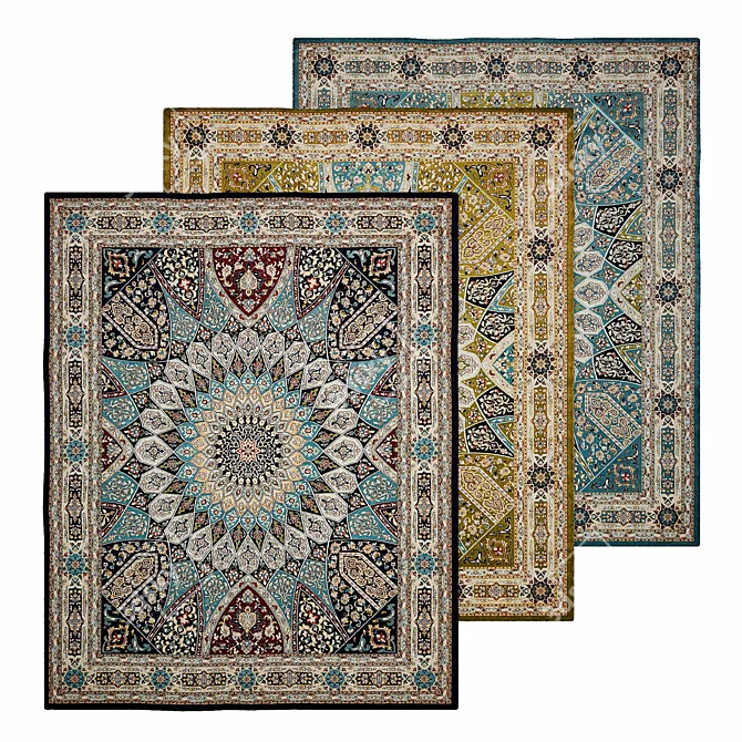 Turkish Rabia Rugs: Blue & Burgundy 13' x 19' 3D model image 1