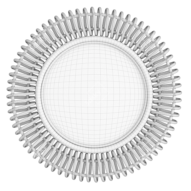 Natural Round Rattan Mirror 3D model image 2