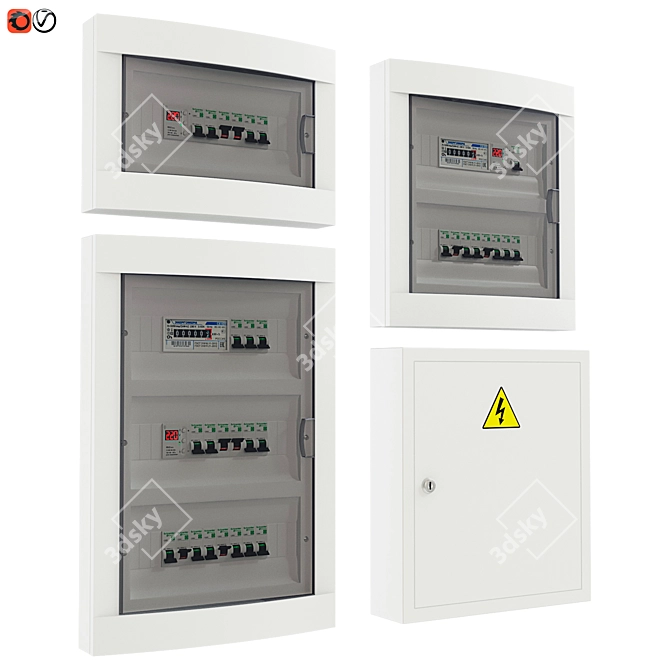 Electric Panel Set: Meter, Voltmeter, Circuit Breaker 3D model image 1