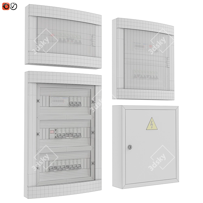 Electric Panel Set: Meter, Voltmeter, Circuit Breaker 3D model image 2