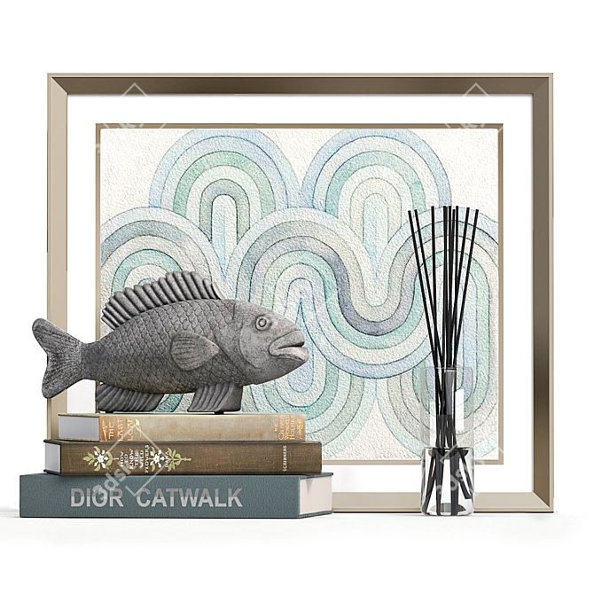 Fishy Delight: Decorative Set with Books 3D model image 1