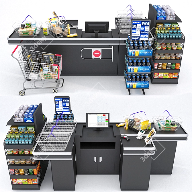 Modern Supermarket Checkout Counter 3D model image 1