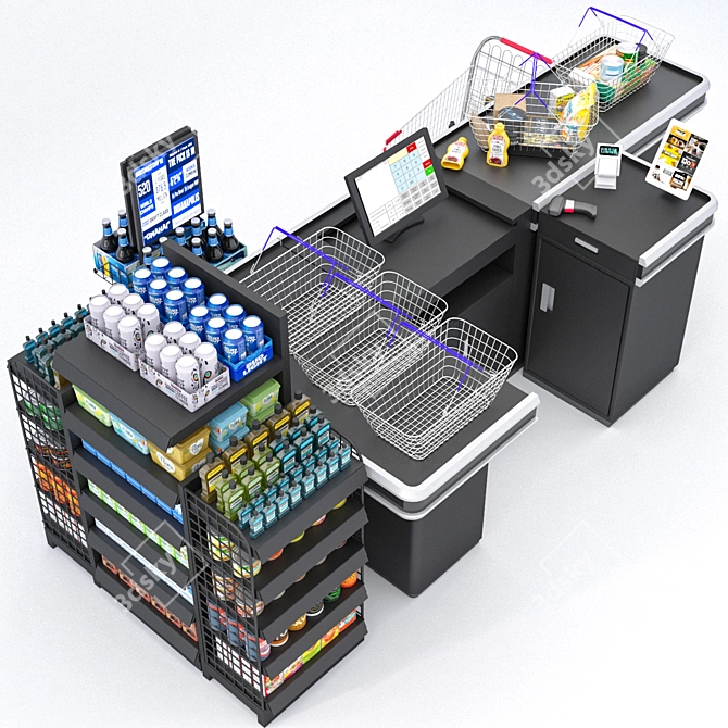 Modern Supermarket Checkout Counter 3D model image 2