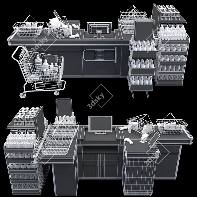 Modern Supermarket Checkout Counter 3D model image 4