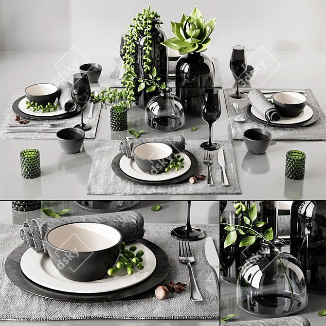 Elegant Table Setting Set 3D model image 1