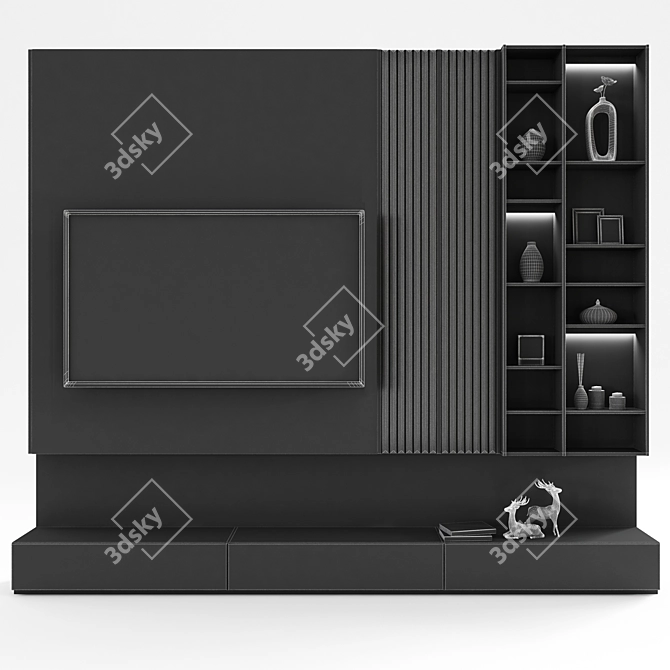 Sleek TV Wall Set for 60" TV 3D model image 4