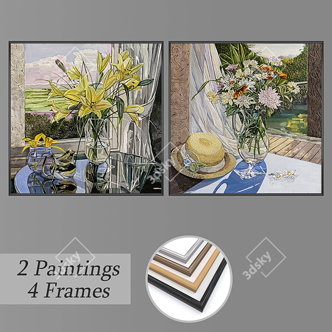 Mixed Framed Wall Paintings Set 3D model image 1